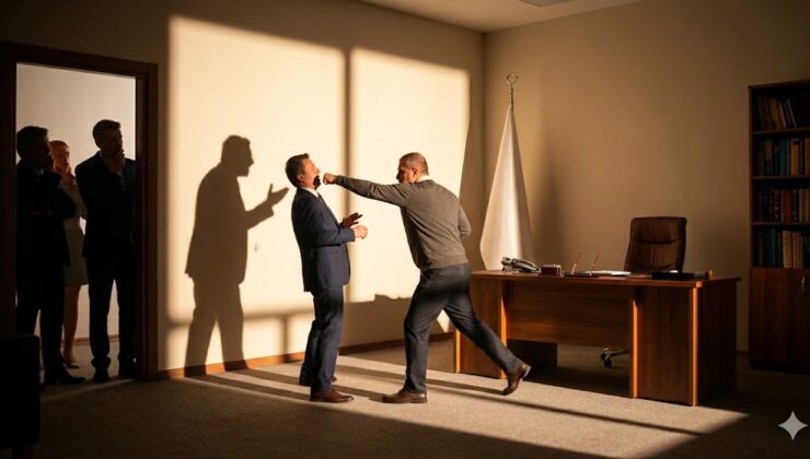 Başkanın makamında Yumruk ve tekmeler havada uçuştu!