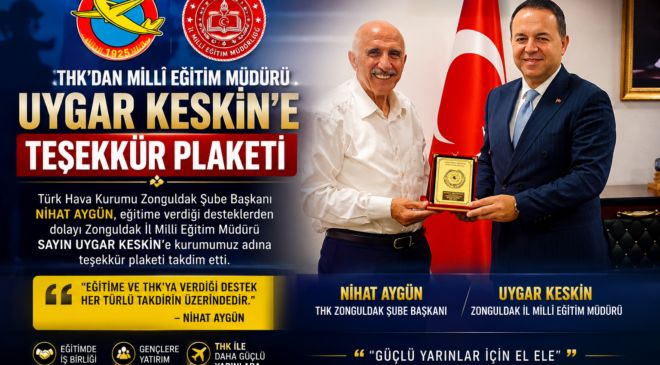 AYGÜN’DAN MİLLİ EĞİTİM MÜDÜRÜ UYGAR KESKİN’E ANLAMLI PLAKET