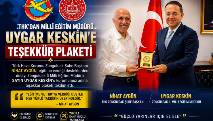 AYGÜN’DAN MİLLİ EĞİTİM MÜDÜRÜ UYGAR KESKİN’E ANLAMLI PLAKET