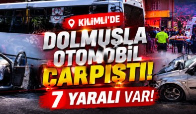 KİLİMLİ’DE FECİ KAZA! DOLMUŞLA OTOMOBİL ÇARPIŞTI: 7 YARALI
